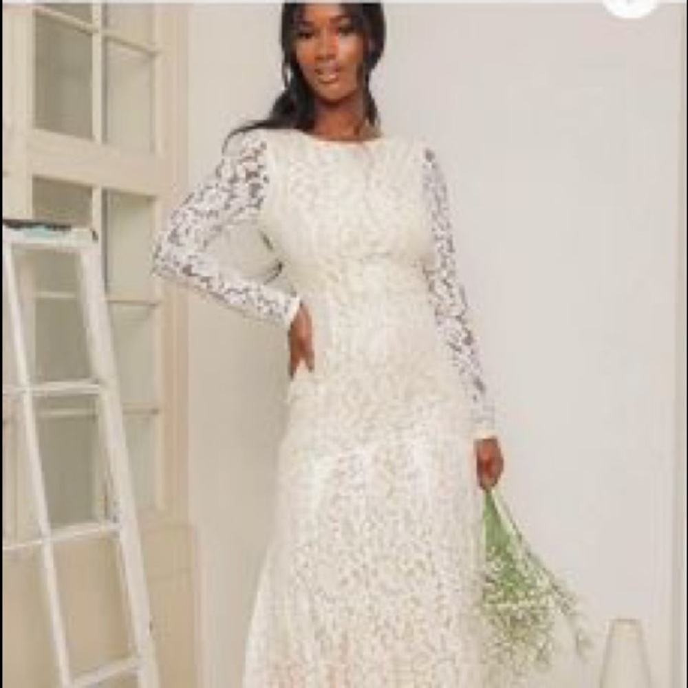 White Lace Long Sleeve Mermaid Maxi Wedding Dress